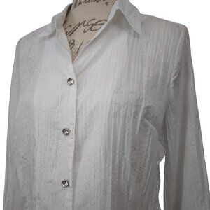 Vintage White Sparkle Crinkle Fabric Women’s Blouse | Size L
